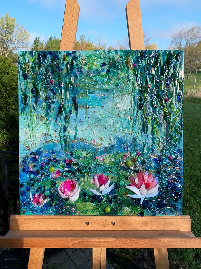 New-life-water-lilies-mixed-media-resin 